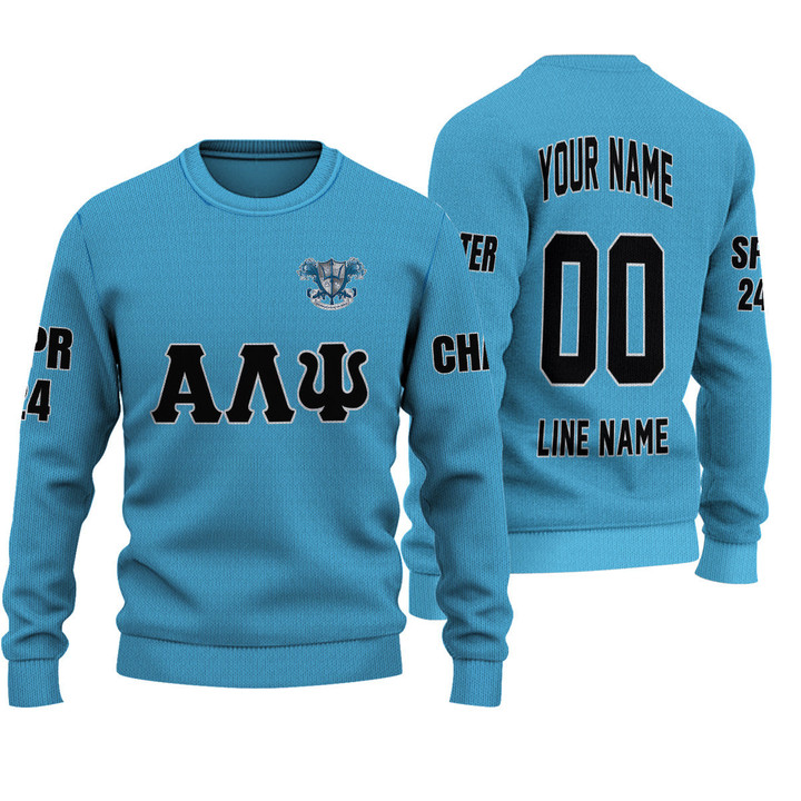 Getteestore Knitted Sweater - (Custom) Alpha Lambda Psi Military Fraternity (Blue) Letters A31