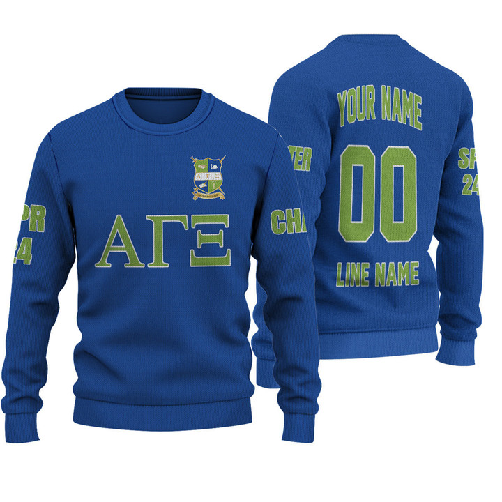 Getteestore Knitted Sweater - (Custom) Alpha Gamma Xi Military Sorority (Blue) Letters A31
