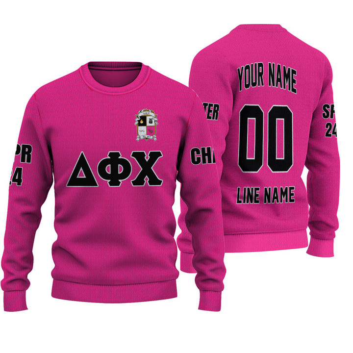 Getteestore Knitted Sweater - (Custom) Delta Phi Chi Military Sorority (Pink) Letters A31
