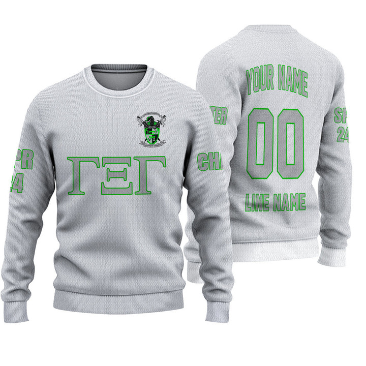 Getteestore Knitted Sweater - (Custom) Gamma Xi Gamma Military Fraternity (White) Letters A31