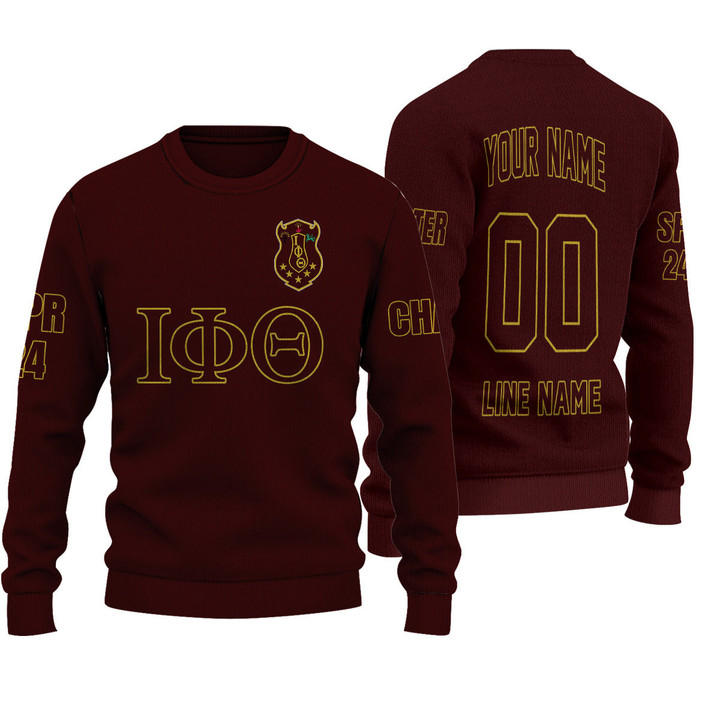 Getteestore Knitted Sweater - (Custom) Iota Phi Theta Fraternity (Brown) Letters A31