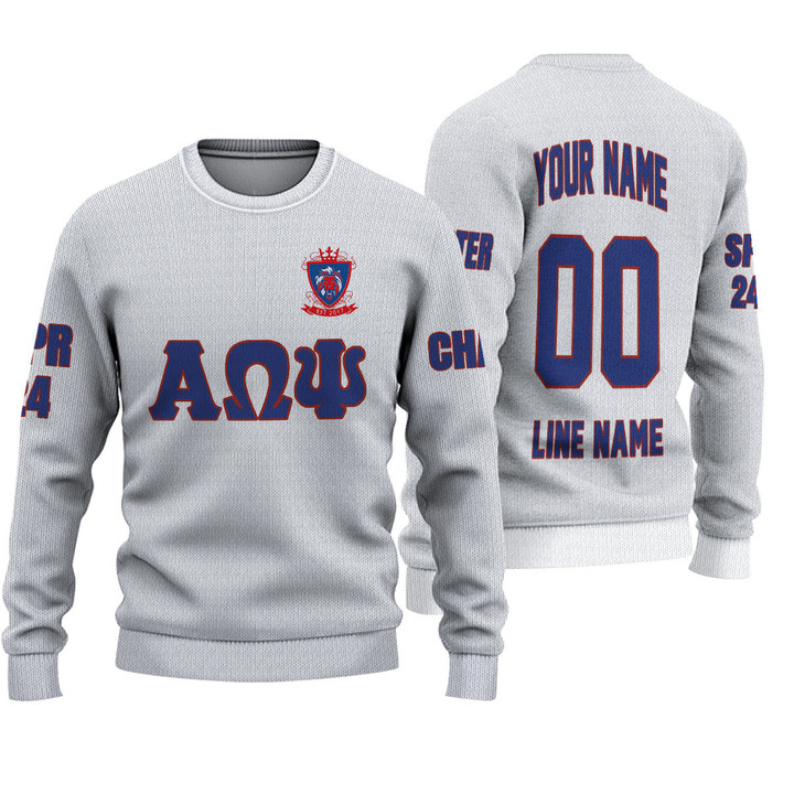 Getteestore Knitted Sweater - (Custom) Alpha Omega Psi Military (White) Letters A31