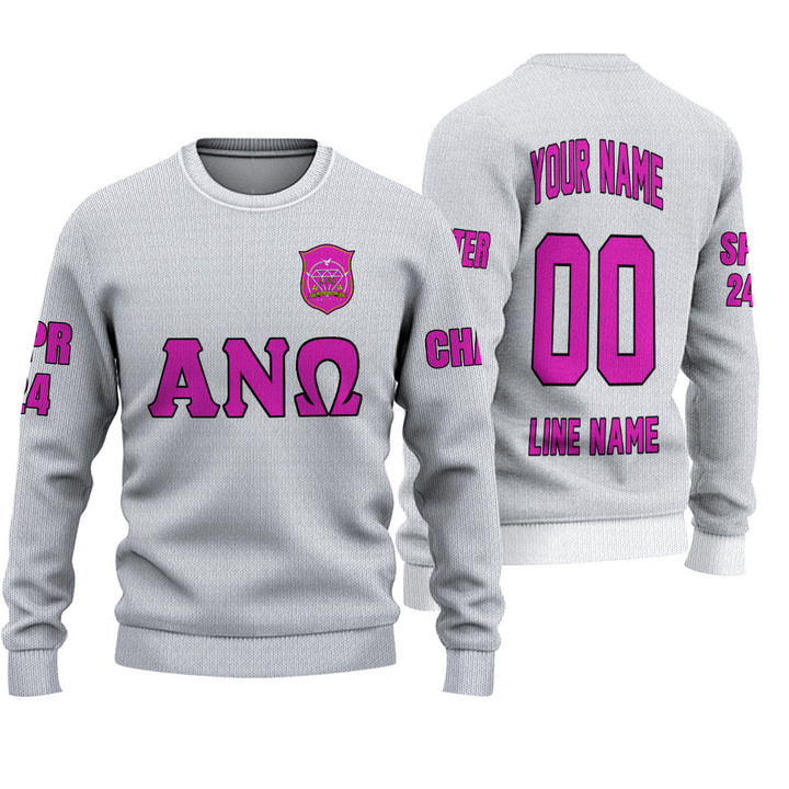 Getteestore Knitted Sweater - (Custom) Alpha Nu Omega Sorority EST 2021 (White) Letters A31