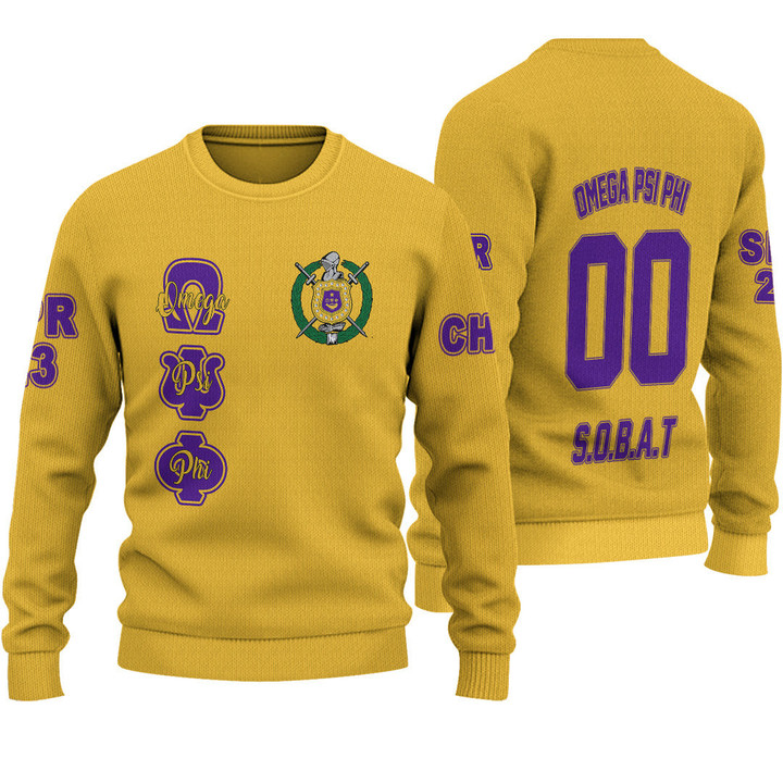 Gettee Store Knitted Sweater - (Custom) Omega Psi Phi Old Gold Knitted Sweater A35