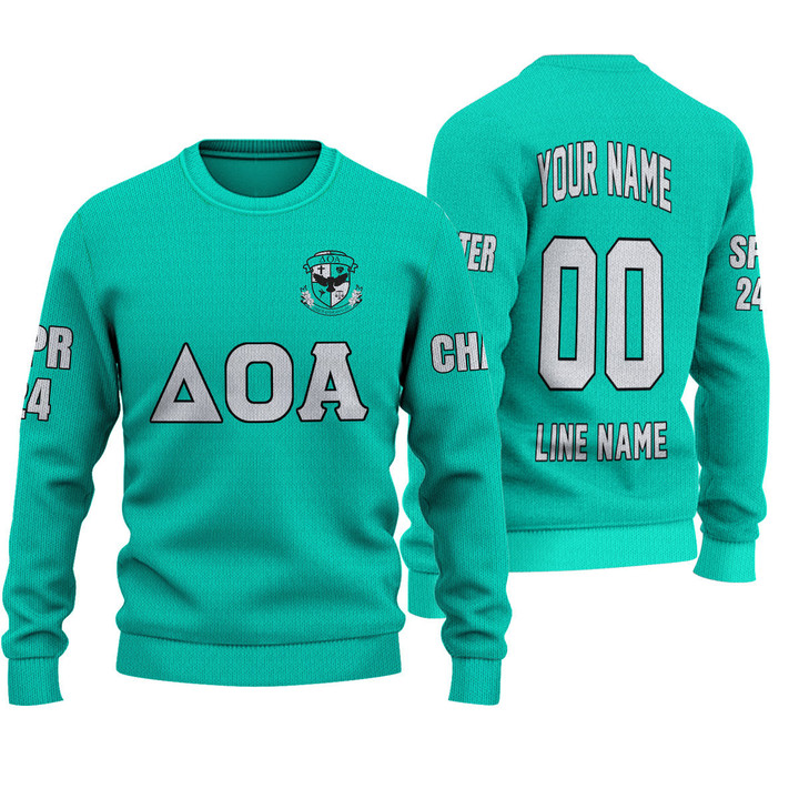 Getteestore Knitted Sweater - (Custom) Delta Omicron Alpha Military Sorority (Cyan) Letters A31