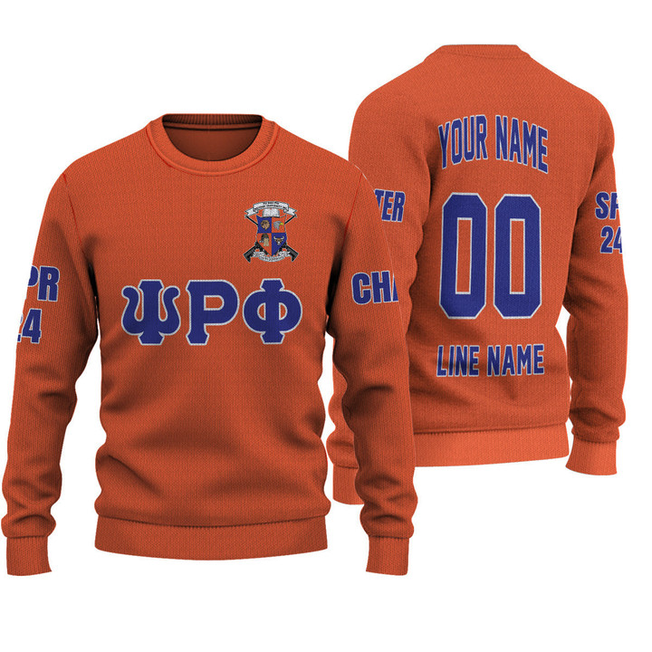 Getteestore Knitted Sweater - (Custom) Psi Rho Phi Military Fraternity (Orange) Letters A31