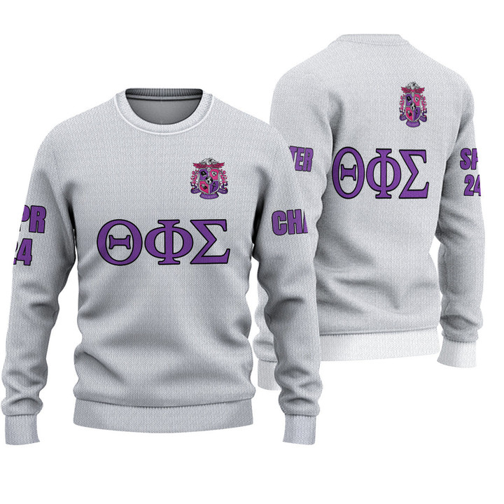 Getteestore Knitted Sweater - (Custom) Theta Phi Sigma Christian Sorority (White) Letters A31