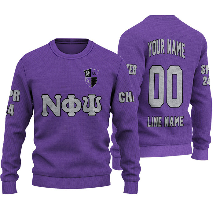 Getteestore Knitted Sweater - (Custom) Nu Phi Psi Fraternity (Purple) Letters A31