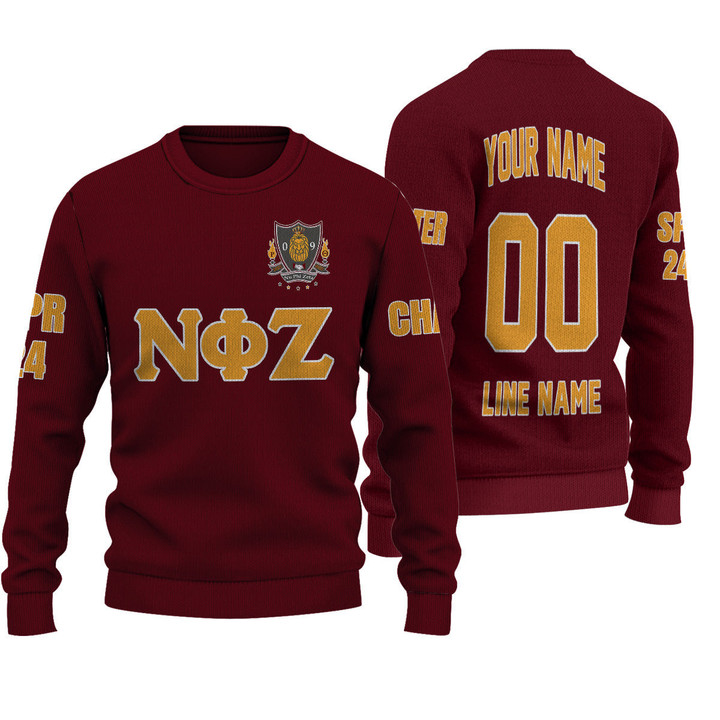Getteestore Knitted Sweater - (Custom) Nu Phi Zeta Fraternity (Red) Letters A31