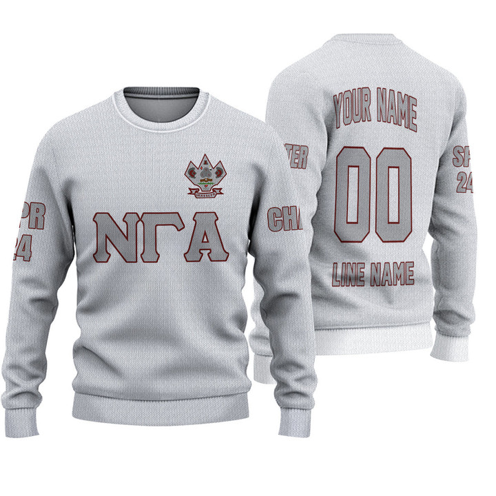 Getteestore Knitted Sweater - (Custom) Nu Gamma Alpha Fraternity (White) Letters A31