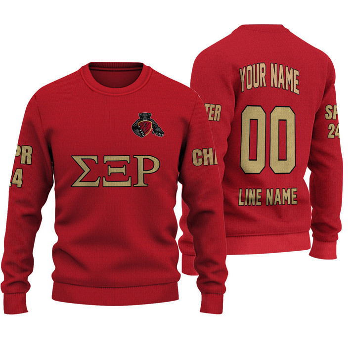 Getteestore Knitted Sweater - (Custom) Sigma Xi Rho Fraternity (Red) Letters A31