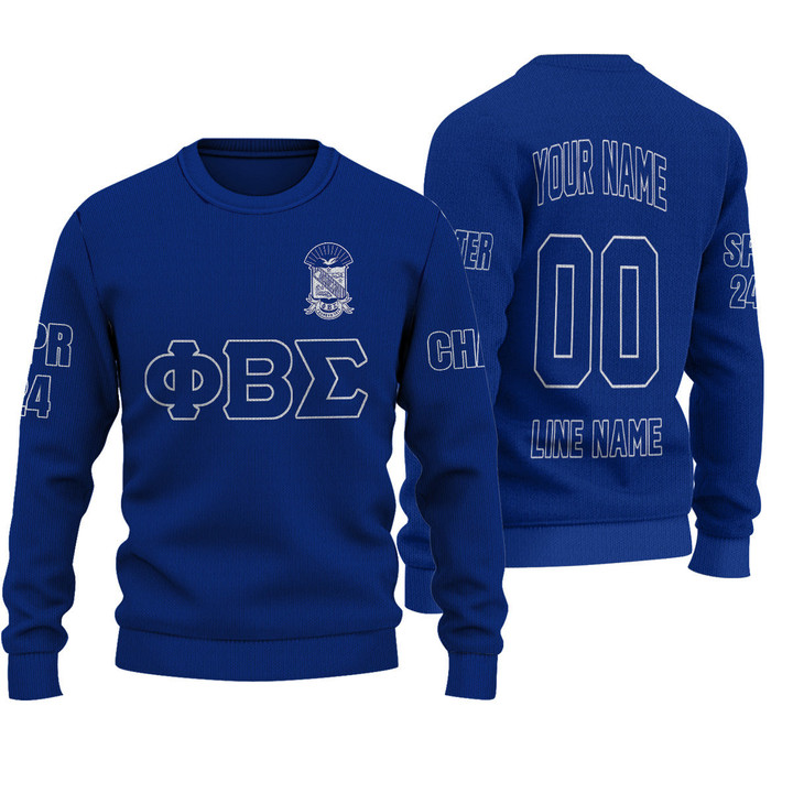 Getteestore Knitted Sweater - (Custom) Phi Beta Sigma Fraternity (Blue) Letters A31