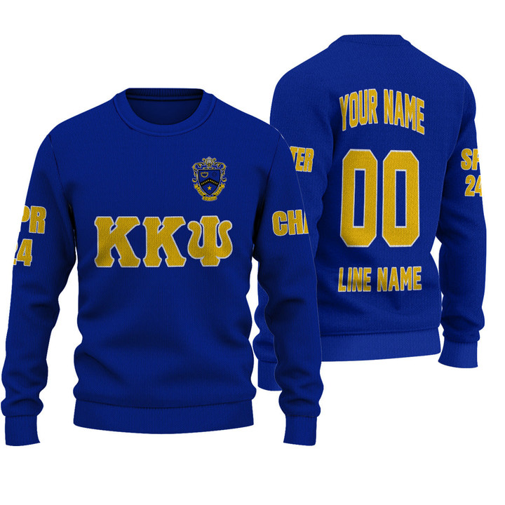 Getteestore Knitted Sweater - (Custom) KKPsi Band Fraternity (Blue) Letters A31