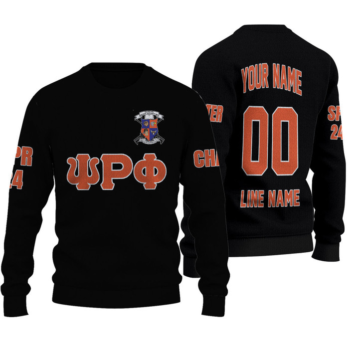 Getteestore Knitted Sweater - (Custom) Psi Rho Phi Military Fraternity (Black) Letters A31