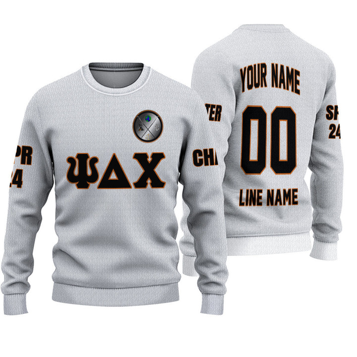 Getteestore Knitted Sweater - (Custom) Psi Delta Chi Military Sorority (White) Letters A31