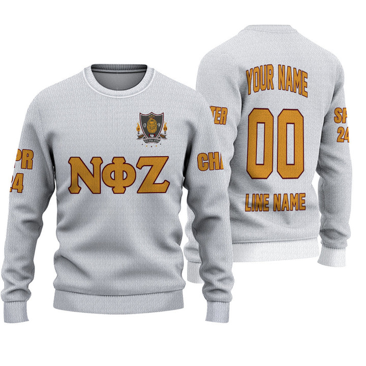 Getteestore Knitted Sweater - (Custom) Nu Phi Zeta Fraternity (White) Letters A31