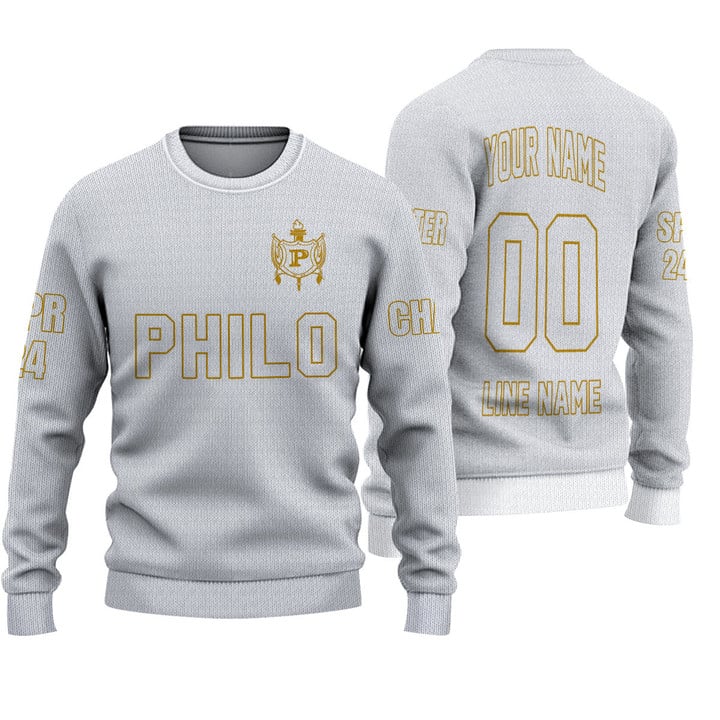 Getteestore Knitted Sweater - (Custom) Philo Affiliate Sorority (White) Letters A31