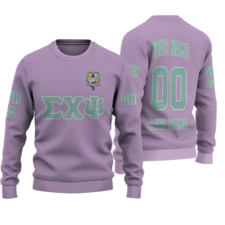 Getteestore Knitted Sweater - (Custom) Sigma Chi Psi Sorority (Purple) Letters A31