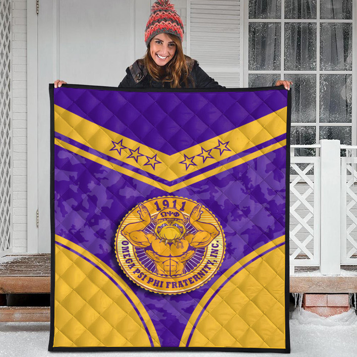 Gettee Store Quilt -  Omega Psi Phi Bulldog Stylized Quilt | Gettee Store
