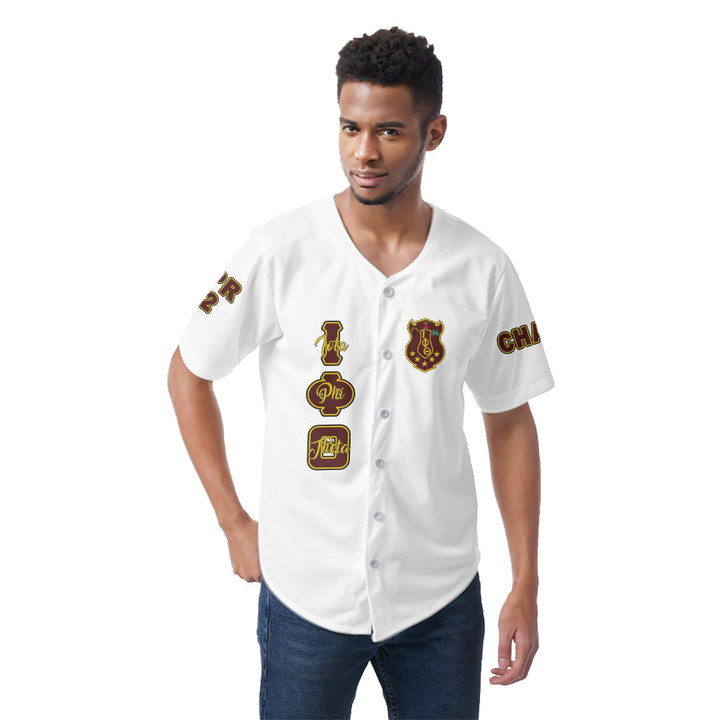 Getteestore Men's Short Sleeve Baseball Jersey -(Custom) Iota Phi Theta White A35
