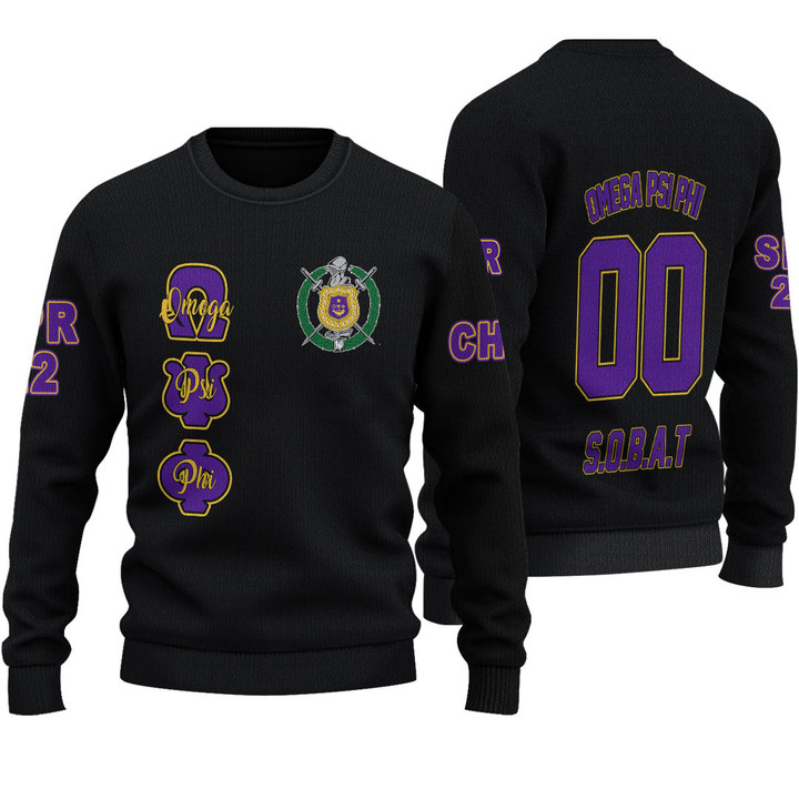 Gettee Store Knitted Sweater - (Custom) Omega Psi Phi Black Knitted Sweater A35