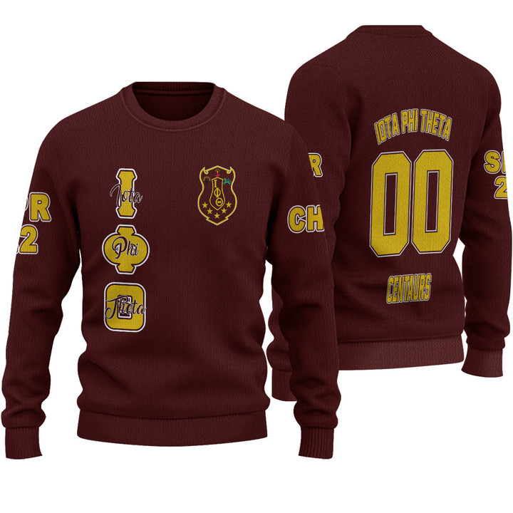Gettee Store Knitted Sweater - (Custom) Iota Phi Theta Charcoal Brown Knitted Sweater A35