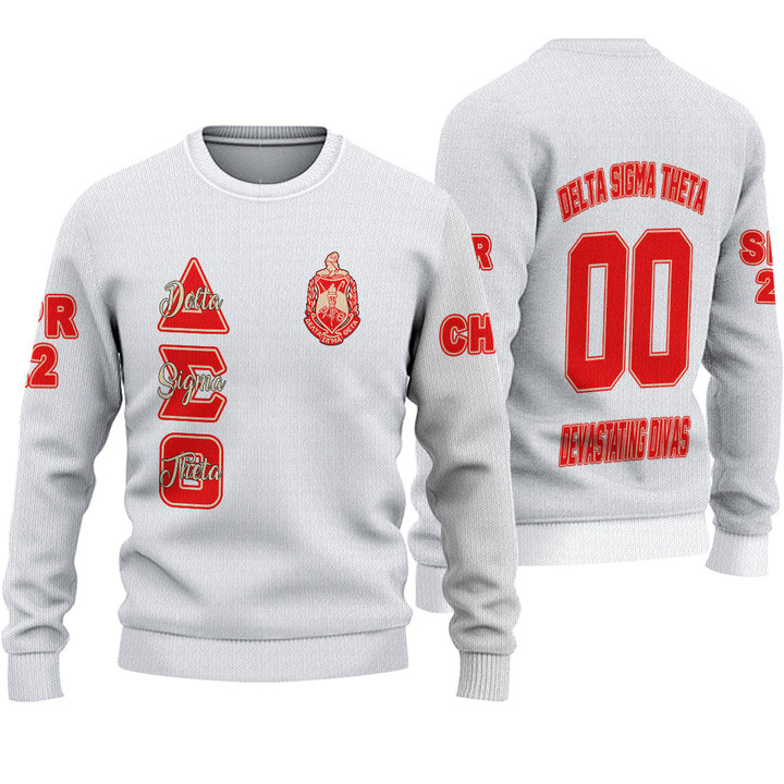 Gettee Store Knitted Sweater - (Custom) Delta Sigma Theta White Knitted Sweater A35