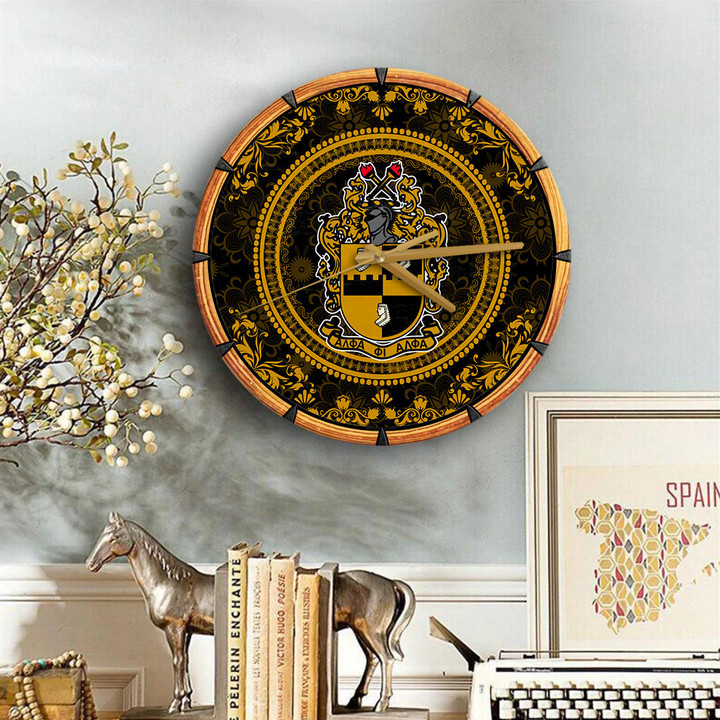 Getteestore Wooden Clock - Alpha Phi Alpha Floral Pattern A35
