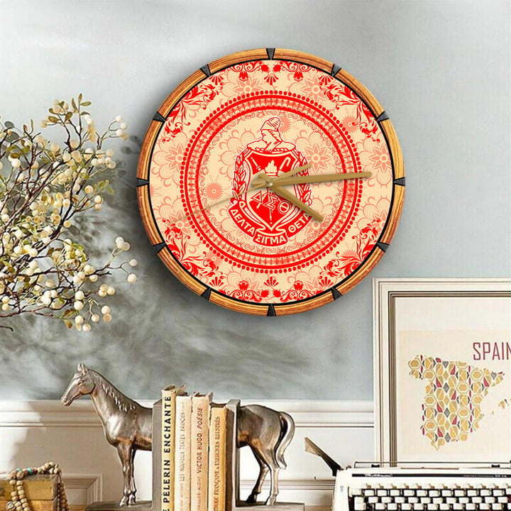 Getteestore Wooden Clock - Delta Sigma Theta Cream Floral Pattern A35