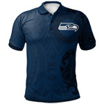 Seattle Seahawks Football Polo Shirt -  Polynesian Tatto Circle Crest - NFL