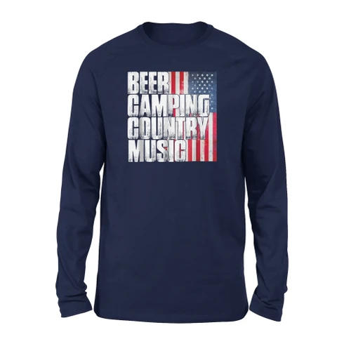 Beer Camping Country Music Patriotic American Flag Premium Long Sleeve T-Shirt