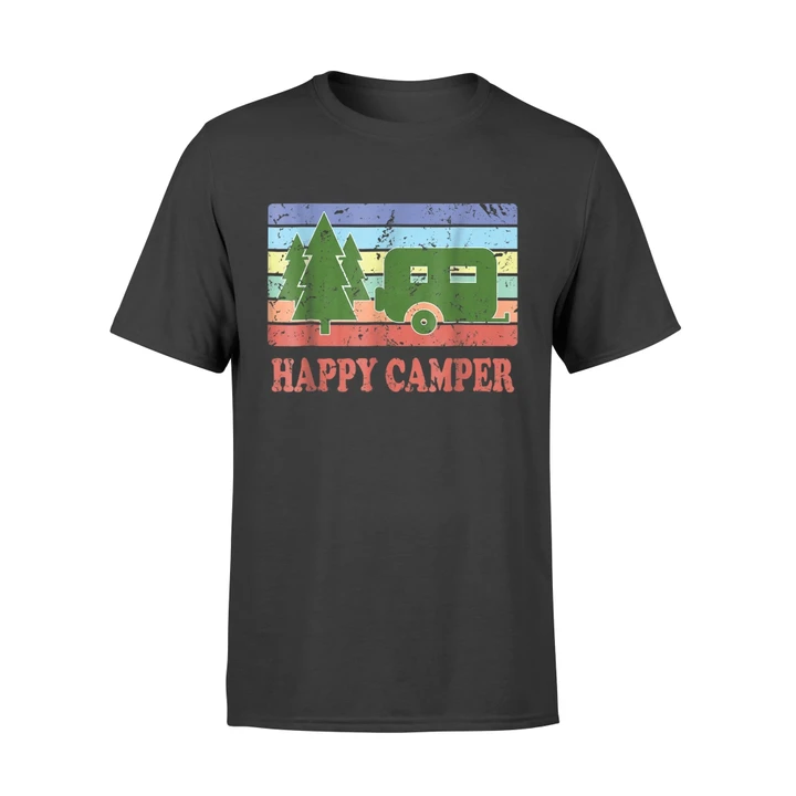 Happy Camper Vintage Style Camping Road Trip Tee T Shirt