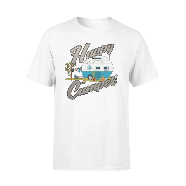 Happy Camper Camping Vintage Distressed Tee T Shirt