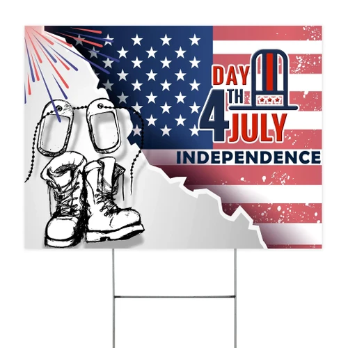 4th July Independence Day Yard Sign Veterans Dog Tags And Shoes