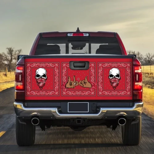 Bloods Gang Truck Tailgate Decal Red Bandana Skull