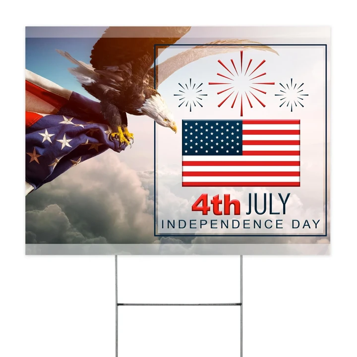 4th July Independence Day Yard Sign Eagle Flying Flag