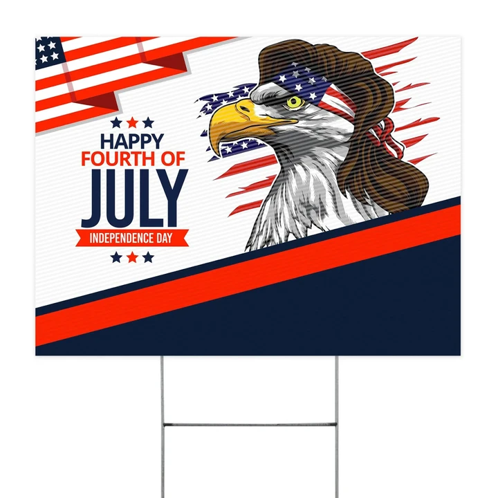 Happy Fourth Of July Independence Day Yard Sign Eagle