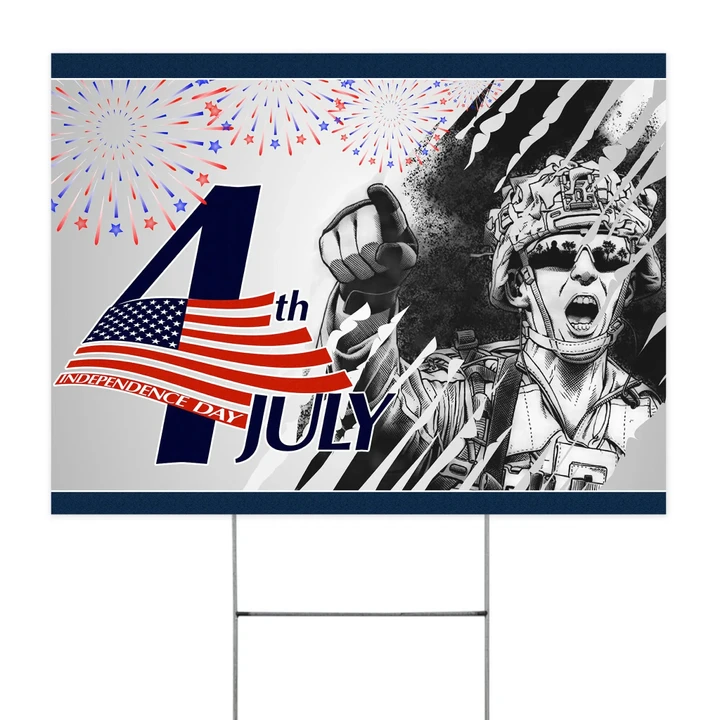4th July Independence Day Yard Sign Brave Veterans