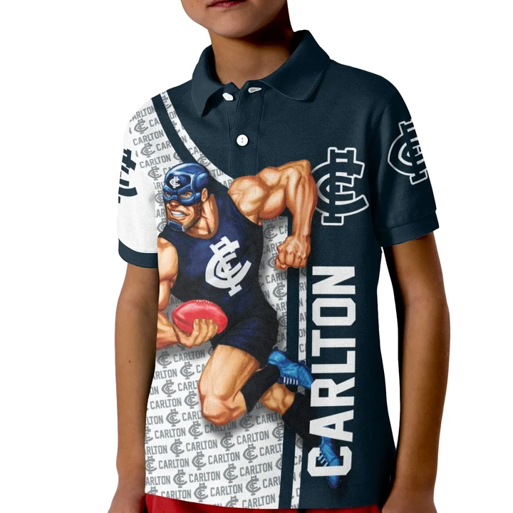 Carlton Blues AFL Mascot All Over Print Kid Polo Shirt