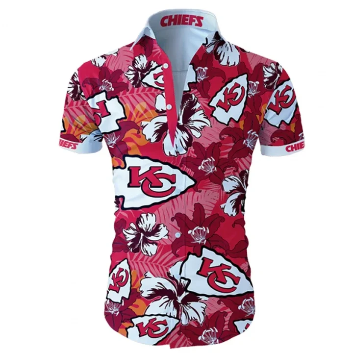 Kansas City Chiefs Hawaiian Shirt Tropical Flower Short Sleeve Slim Fit Body - NFL
