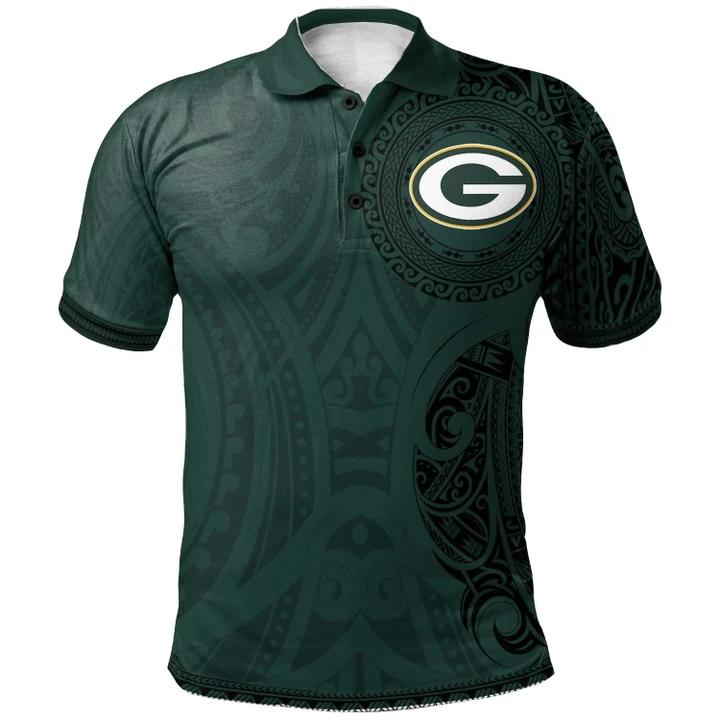 Green Bay Packers Football Polo Shirt -  Polynesian Tatto Circle Crest - NFL