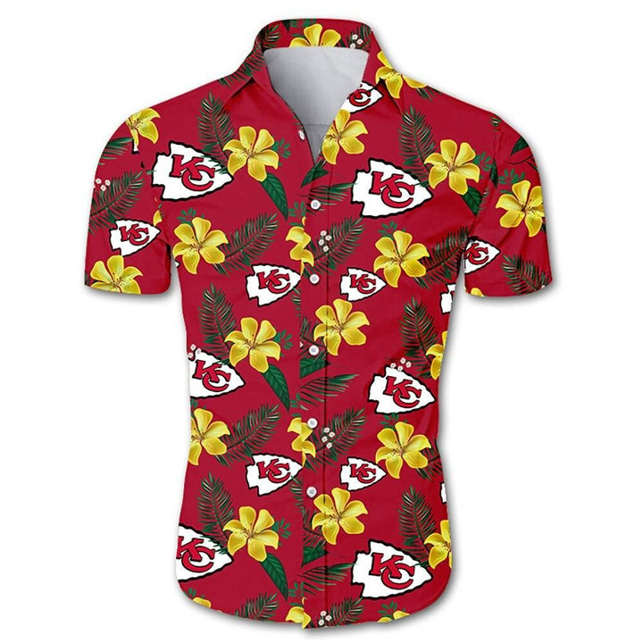 Kansas City Chiefs Hawaiian Shirt Floral Button Up Slim Fit Body - NFL