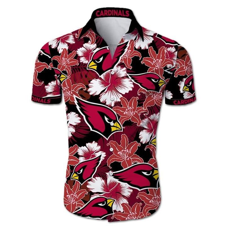 Arizona Cardinals Hawaiian Shirt Tropical Flower Short Sleeve Slim Fit Body - NFL