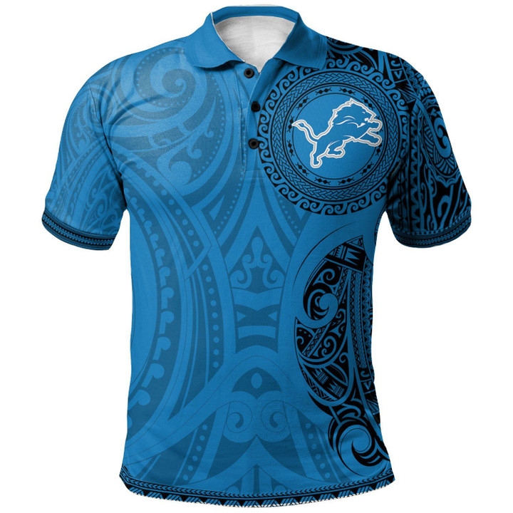 Detroit Lions Football Polo Shirt -  Polynesian Tatto Circle Crest - NFL