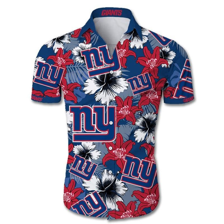New York Giants Hawaiian Shirt Tropical Flower Short Sleeve Slim Fit Body - NFL
