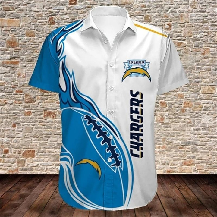 Los Angeles Chargers Shirts Fireball Button Short Sleeve - NFL