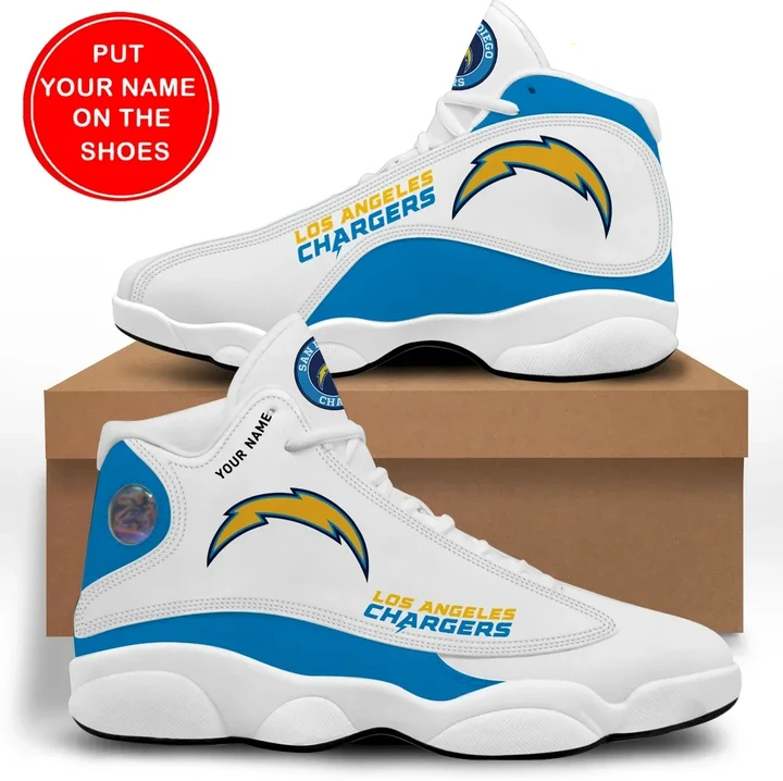 Los Angeles Chargers Football Air Jordan 13 Sneakers - Logo Sneaker Powder Blue Personalized - NFL
