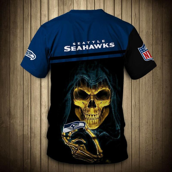 Seattle Seahawks Men's T shirts 3D Hand Skull Short Sleeve - NFL
