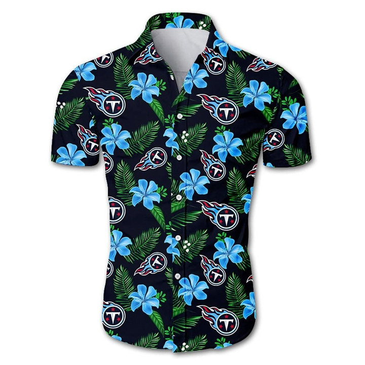 Tennessee Titans Hawaiian Shirt Floral Button Up Slim Fit Body - NFL