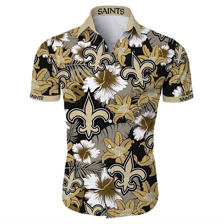 New Orleans Saints Hawaiian Shirt Tropical Flower Short Sleeve Slim Fit Body - NFL